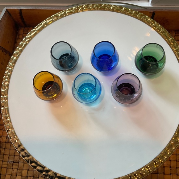 VTG Saki Cordial Colored Etched Shot Glasses - Set of 6 - Picture 2 of 10